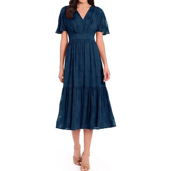 Maggy London nwt blue flutter sleeve midi dress - Picture 1 of 11